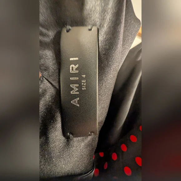 AMIRI Black With Red Polka Dots Asymmetrical Low Back Silk Dress - Picture 7 of 8